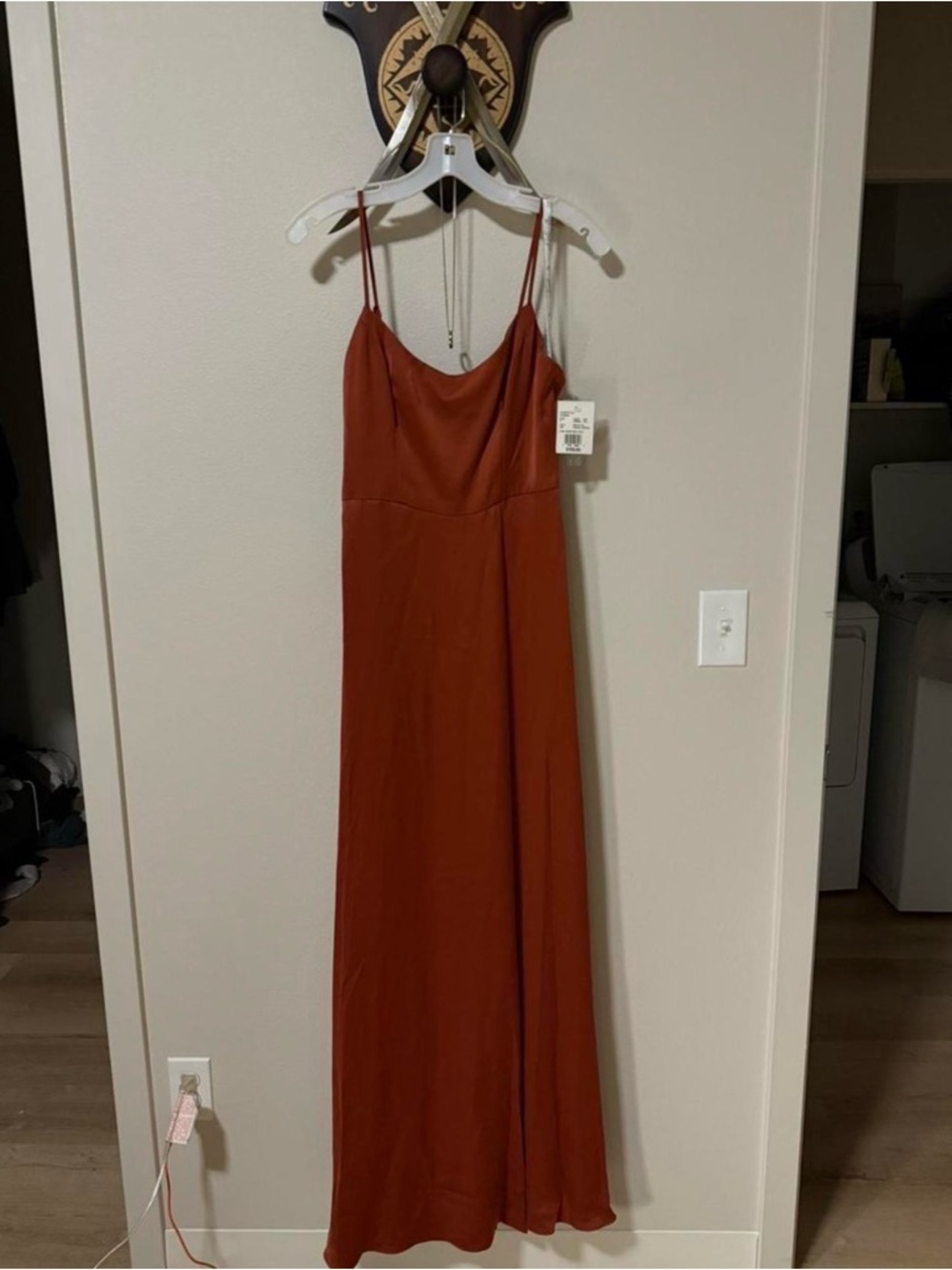 David's Bridal Rust Slip Maxi Dress with Cowl Neck